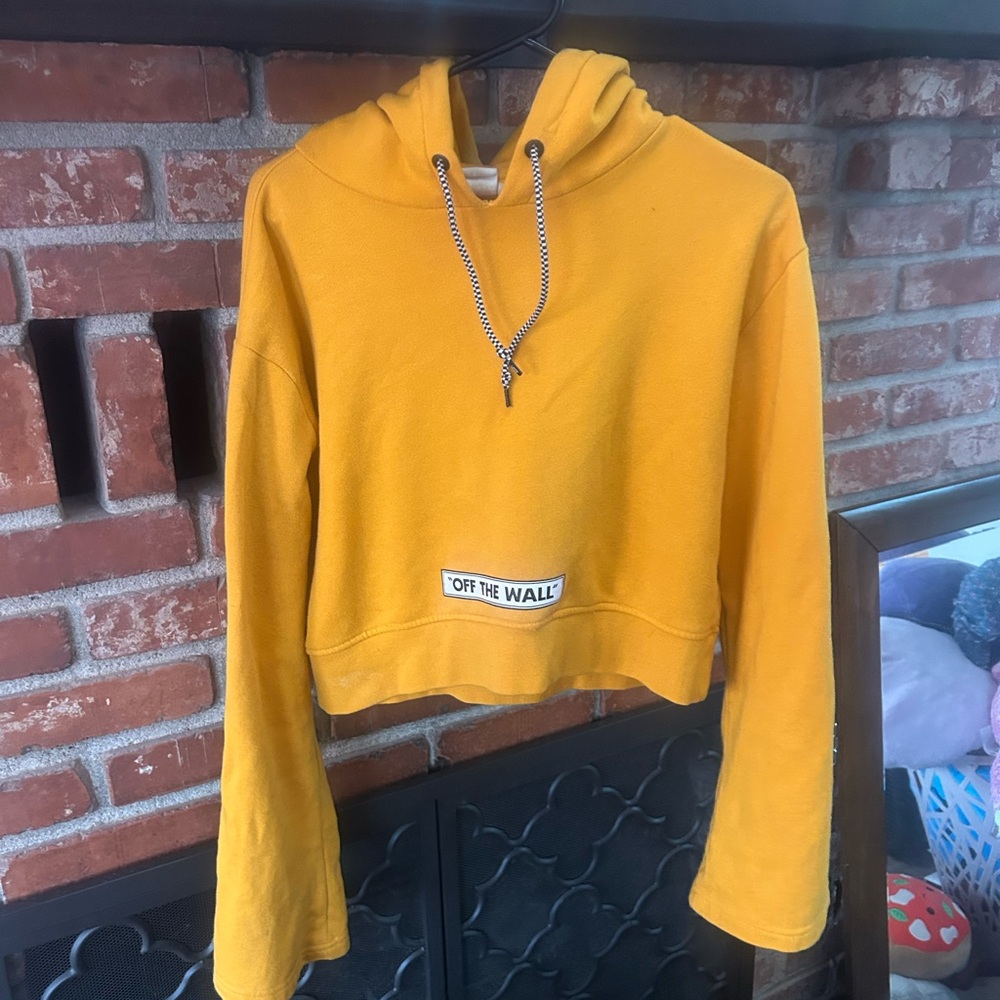 RARE vans checkerboard bell. sleeve cropped hoodie